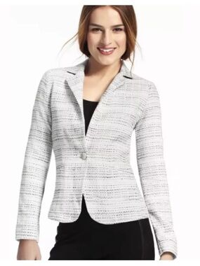 Cabi Womens Ivory Black Stripe Tweed Blazer Button Notch Career Preppy